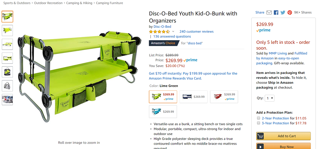 Disc-O-Bed Youth Kid-O-Bunk with Organizers