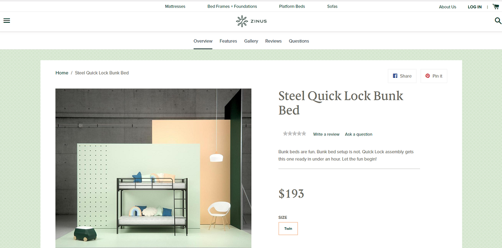 Zinus Steel Quick Lock Bunk Bed