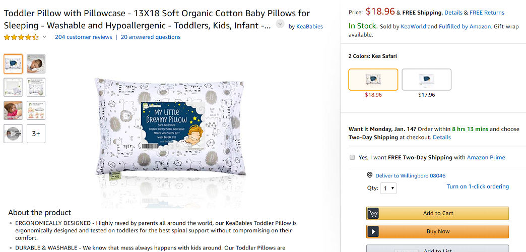 KeaBabies Hypoallergenic Pillow