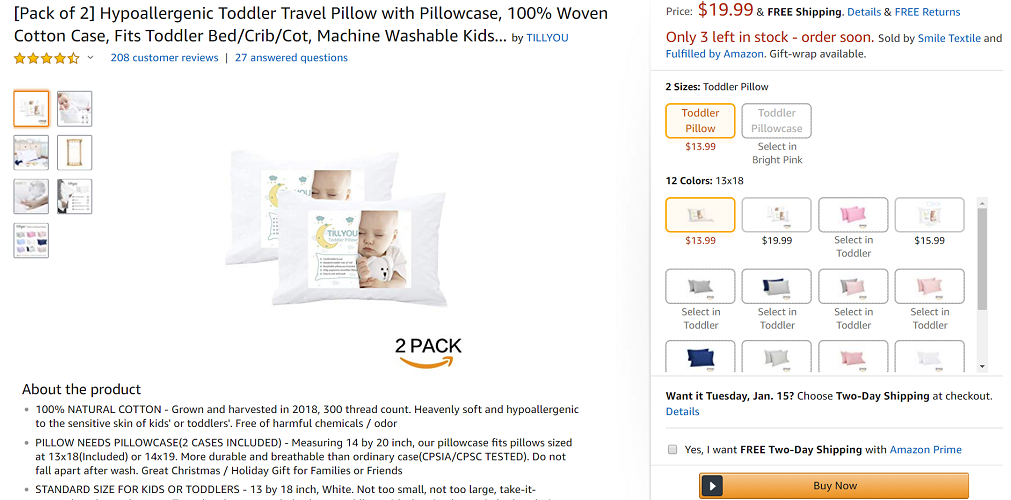 TILLYOU Toddler Pillow