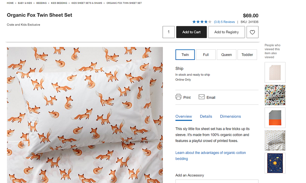 Crate & Barrel Kids Organic Cotton Sheet Sets